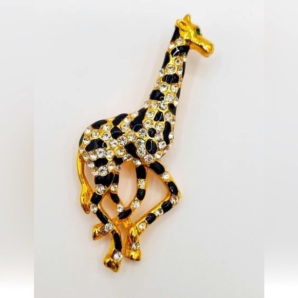 Vintage Jewelry - Vintage Giraffe Brooch Gold Pin Rhinestone
Enamel Large Animal Jewelry Gift.